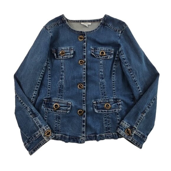 Women's Denim Jacket Blue Size Large Dress Barn Grommet Details Midweight EUC - Picture 1 of 14